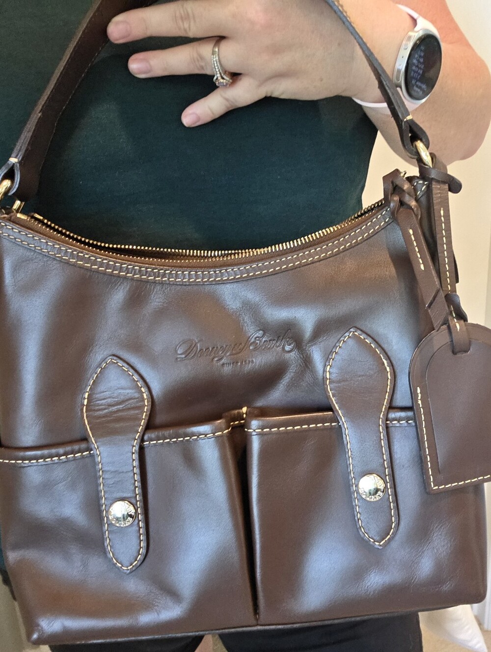 Dooney & Bourke Florentine Vacchetta Leather Double Pocket Hobo Shoulder Bag